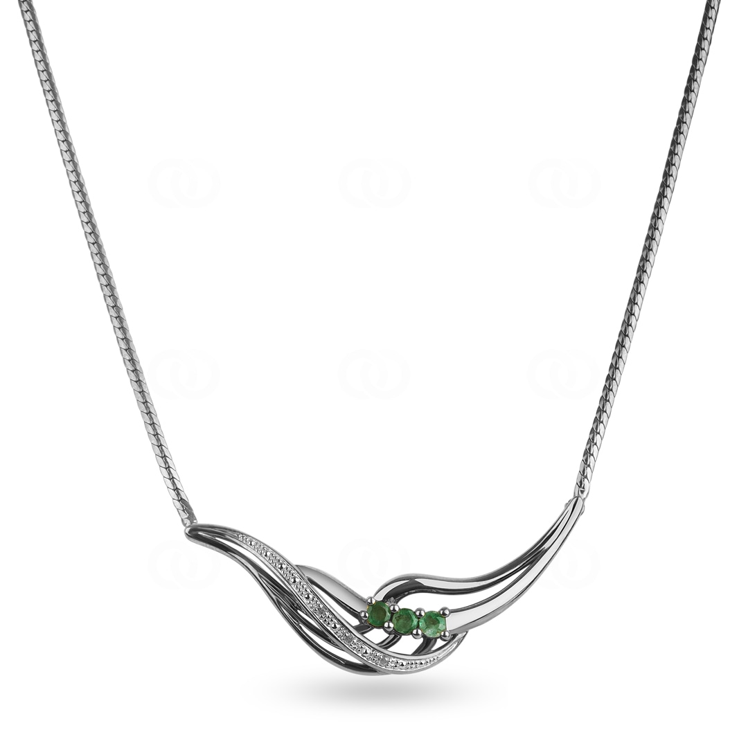 Collier 750/18 K Weissgold mit Diamanten 0.01 ct H/si & Smaragde
