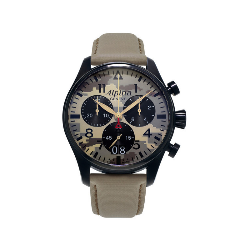 Montre Alpina homme acier noir bracelet cuir