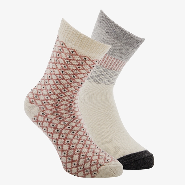 2 paar warme dames sokken beige