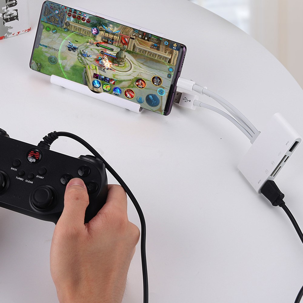 (10cm) Lightning / USB A / USB C auf SD / Micro SD Kartenlesegerät / Dual USB A / Lightning Lade Adapter für Apple iPhone / iPad / MacBook - Weiss