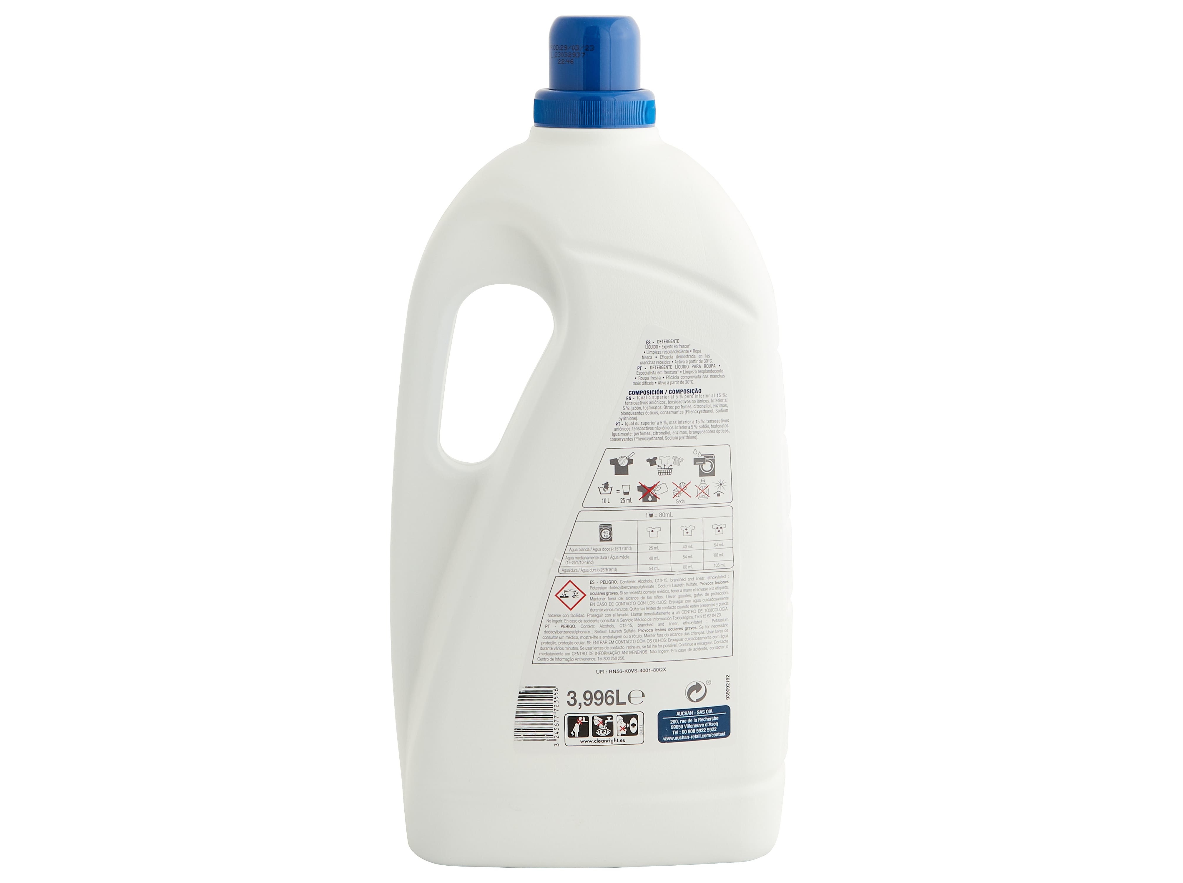 DETERGENTE ROUPA MÁQUINA LÍQUIDO AUCHAN FRESCURA 74 DOSES