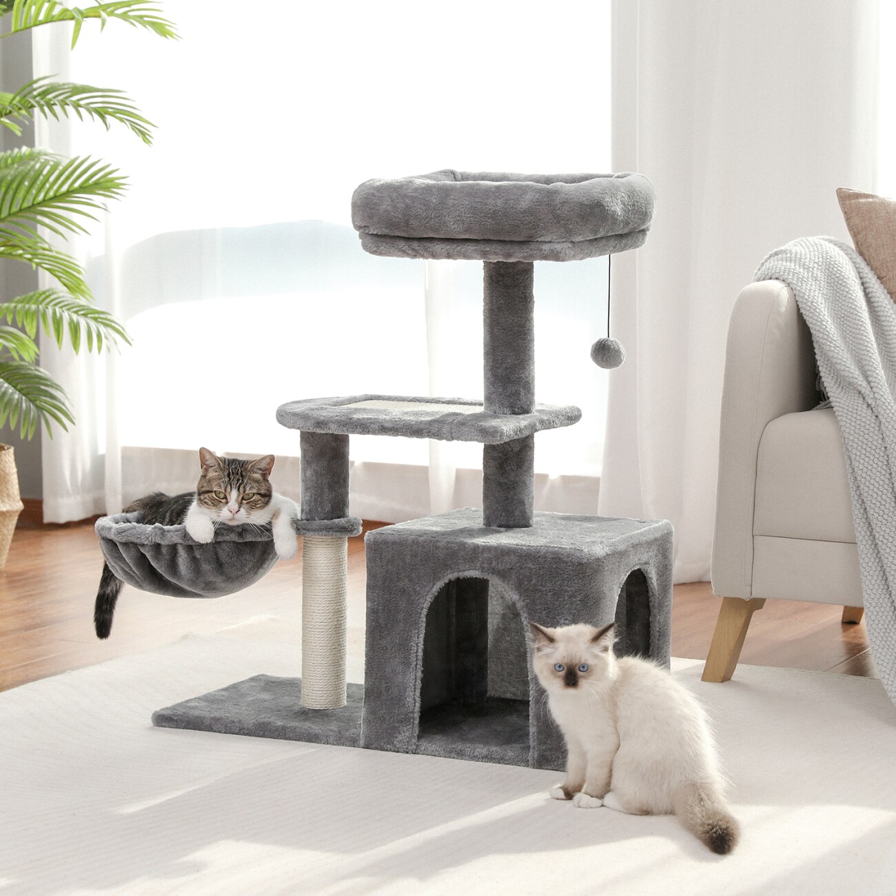 Pawz Road – Kratzbaum für Kitten – Hängematte & Höhle grau