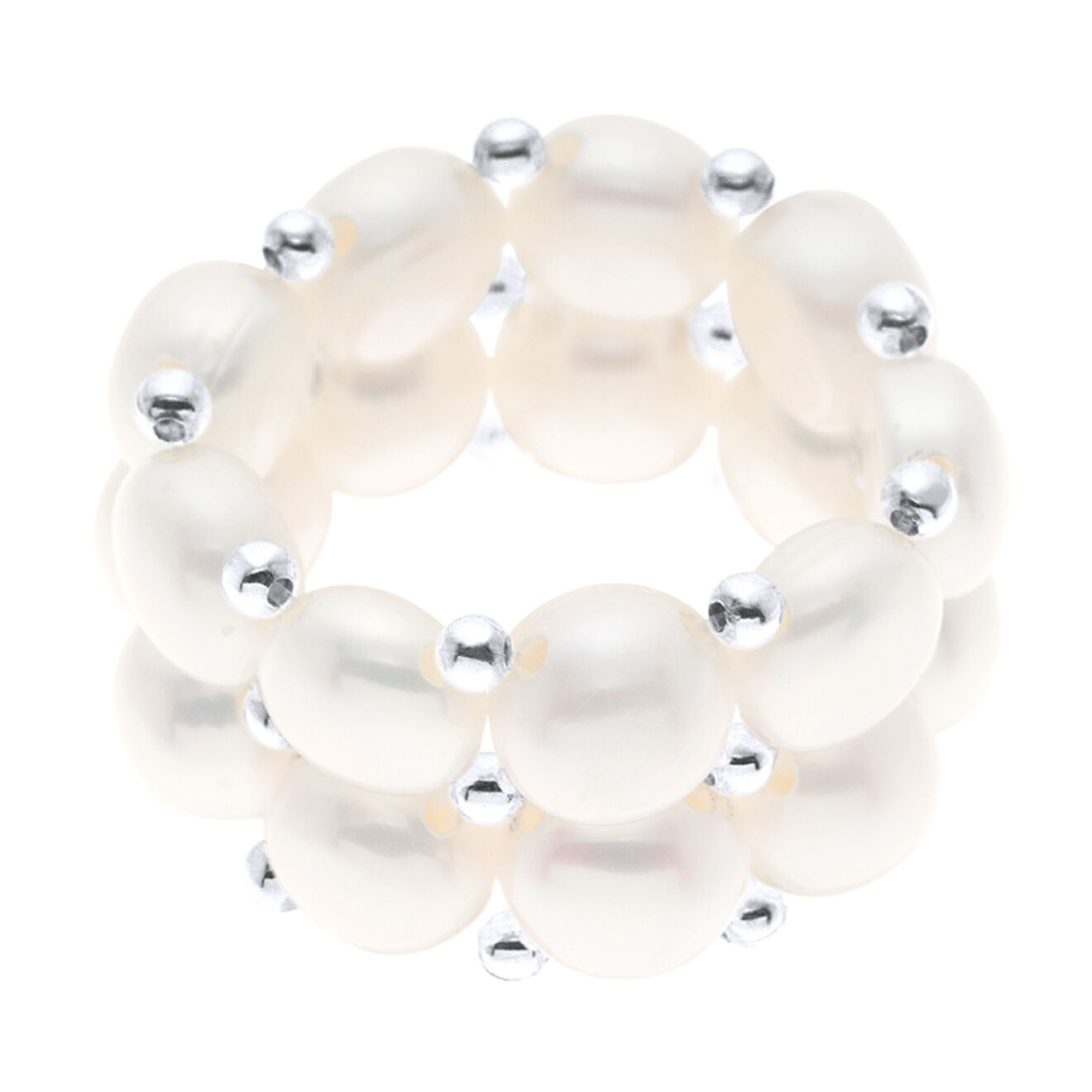 Mitzuko Bague élastique 2 rangs Perles d'Eau Douce blanches