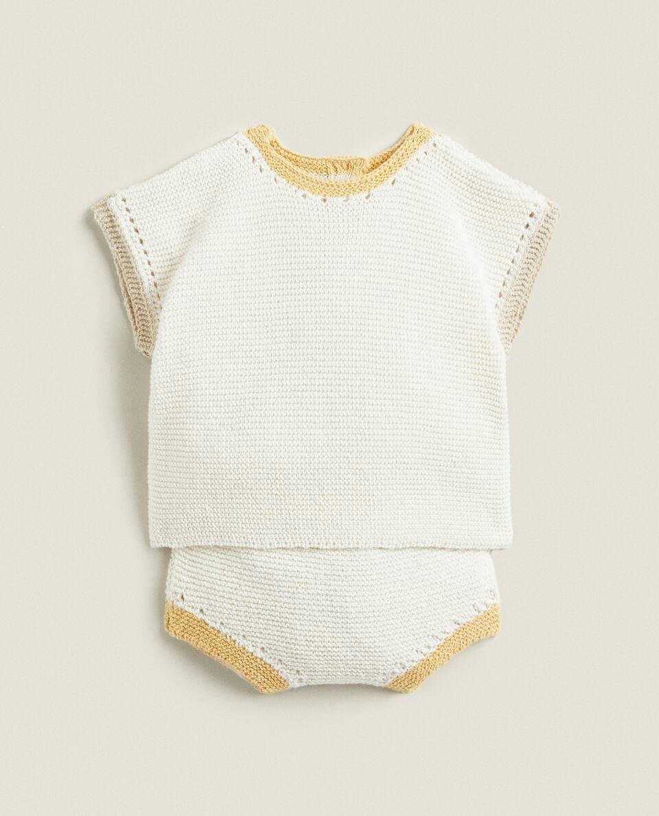 Conjunto de tricô grosso contrastante