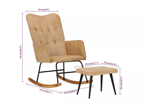 Chaise à bascule avec repose-pied Crème vintage Toile