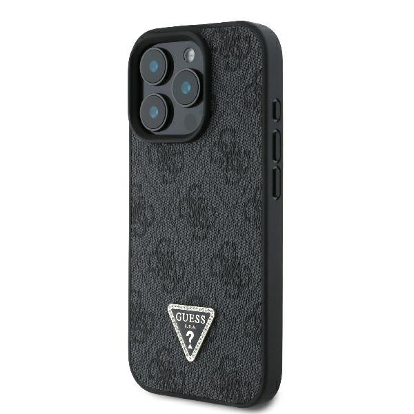 iPhone 16 Pro Leder Hardcase Hülle 4G Triangle Strass (GUHCP16LP4TDPK) - Schwarz