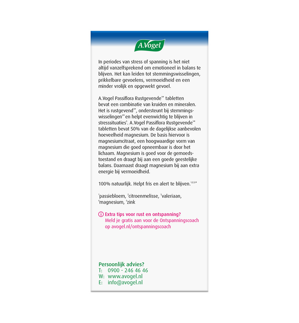 A.Vogel Passiflora rustgevende tabl. stemmingswisselingen (30 tabletten)