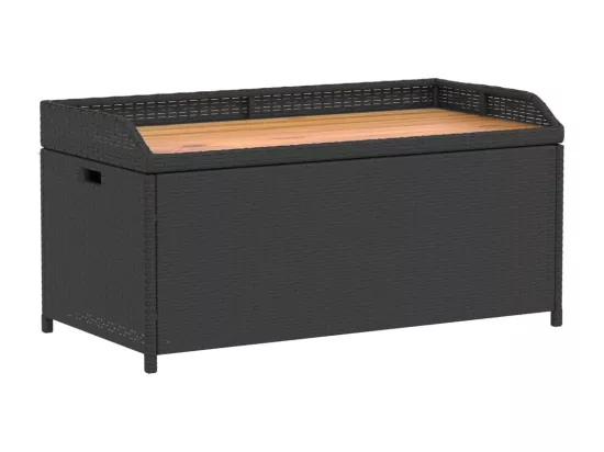 Banc de rangement noir résine tressée et bois d'acacia