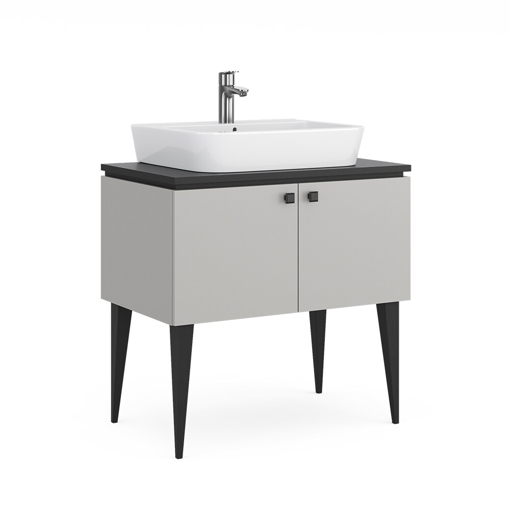 Vicco Waschtischunterschrank Gerta, 80 x 79 cm, Grau-Schwarz, Unterschrank Badezimmer