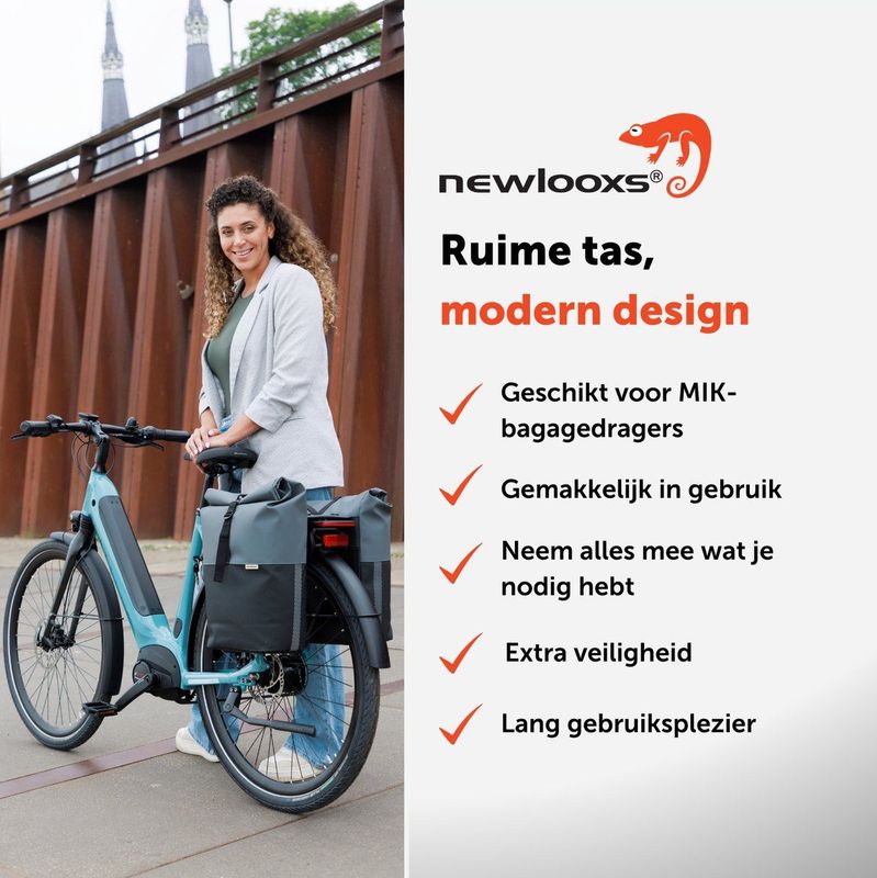 New Looxs - Nyborg Double - Fietstas - Zwart & Grijs - Waterdicht Polyester - 34 Liter