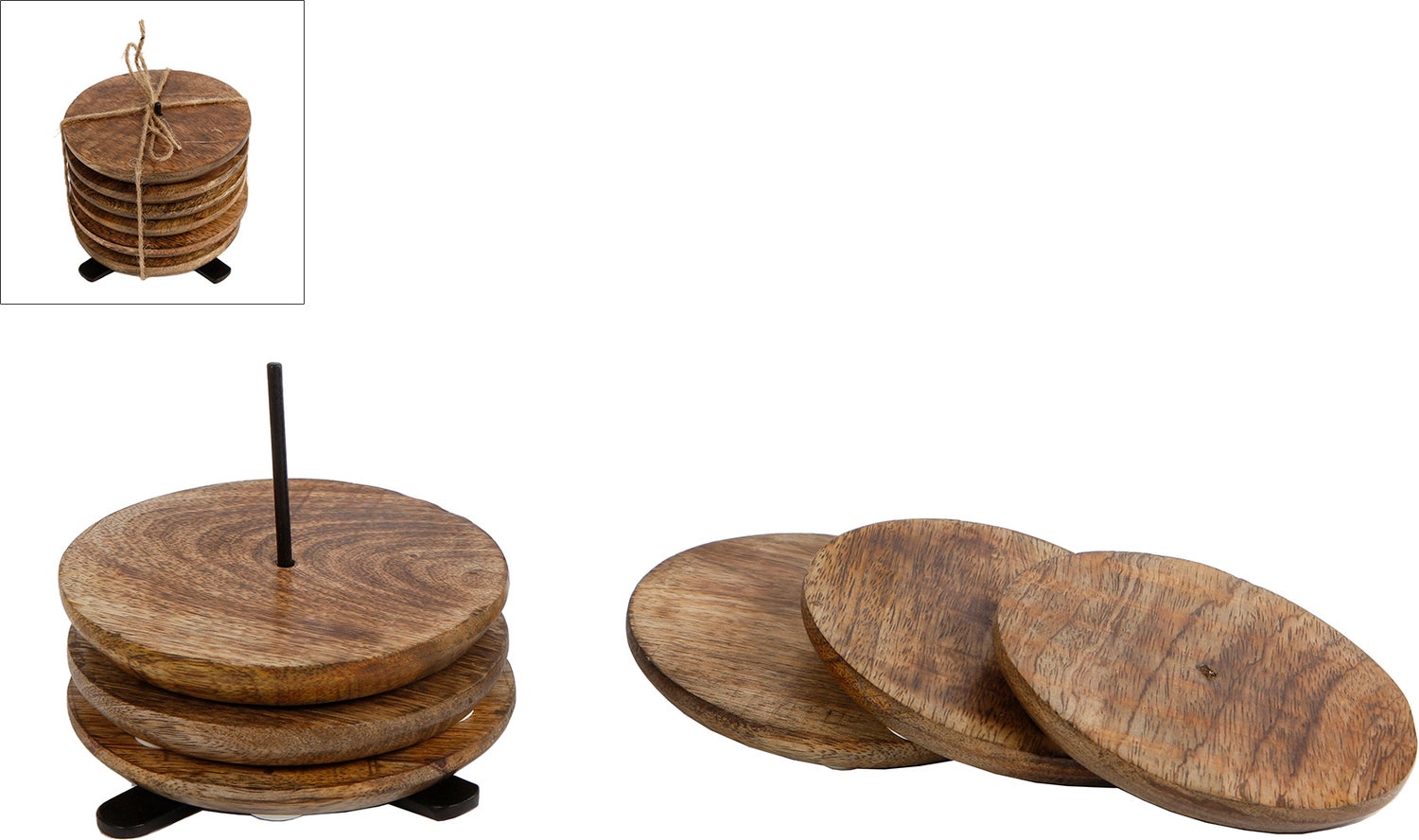 onderzetters met houder naturel D 10 H 12 cm 6 stuks