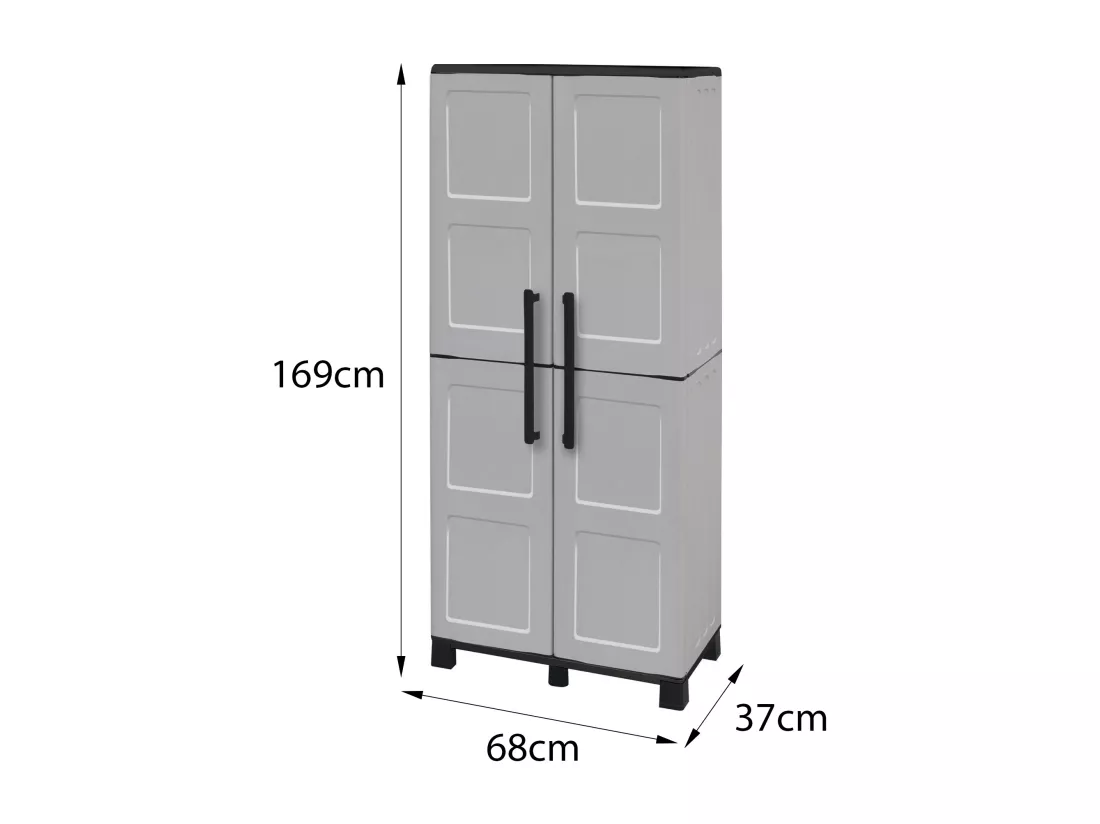 Armoire d'extérieur Veurne, Armoire à balais, Armoire d'extérieur 2 portes, 100% Made in Italy, 68x37h169 cm, Gris clair et noir, Finition damier