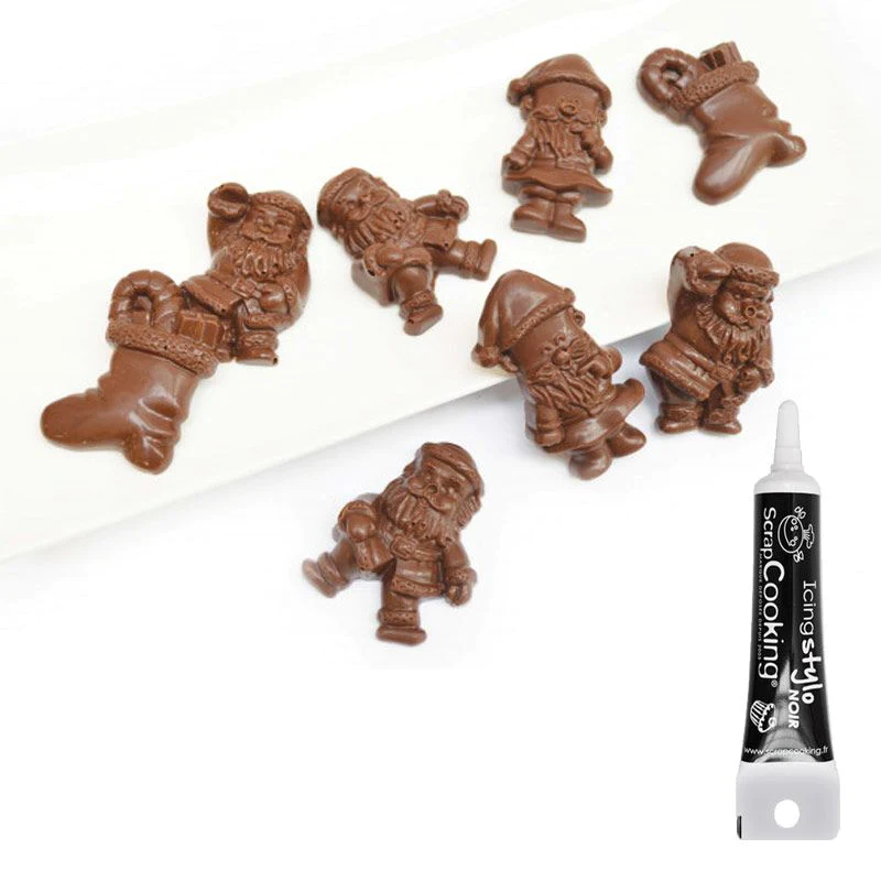 Moule à chocolats rigide Noël + Stylo de glaçage noir Scrapcooking