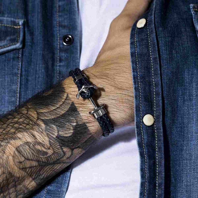 Bracelet Homme double tour cuir bleu marine 