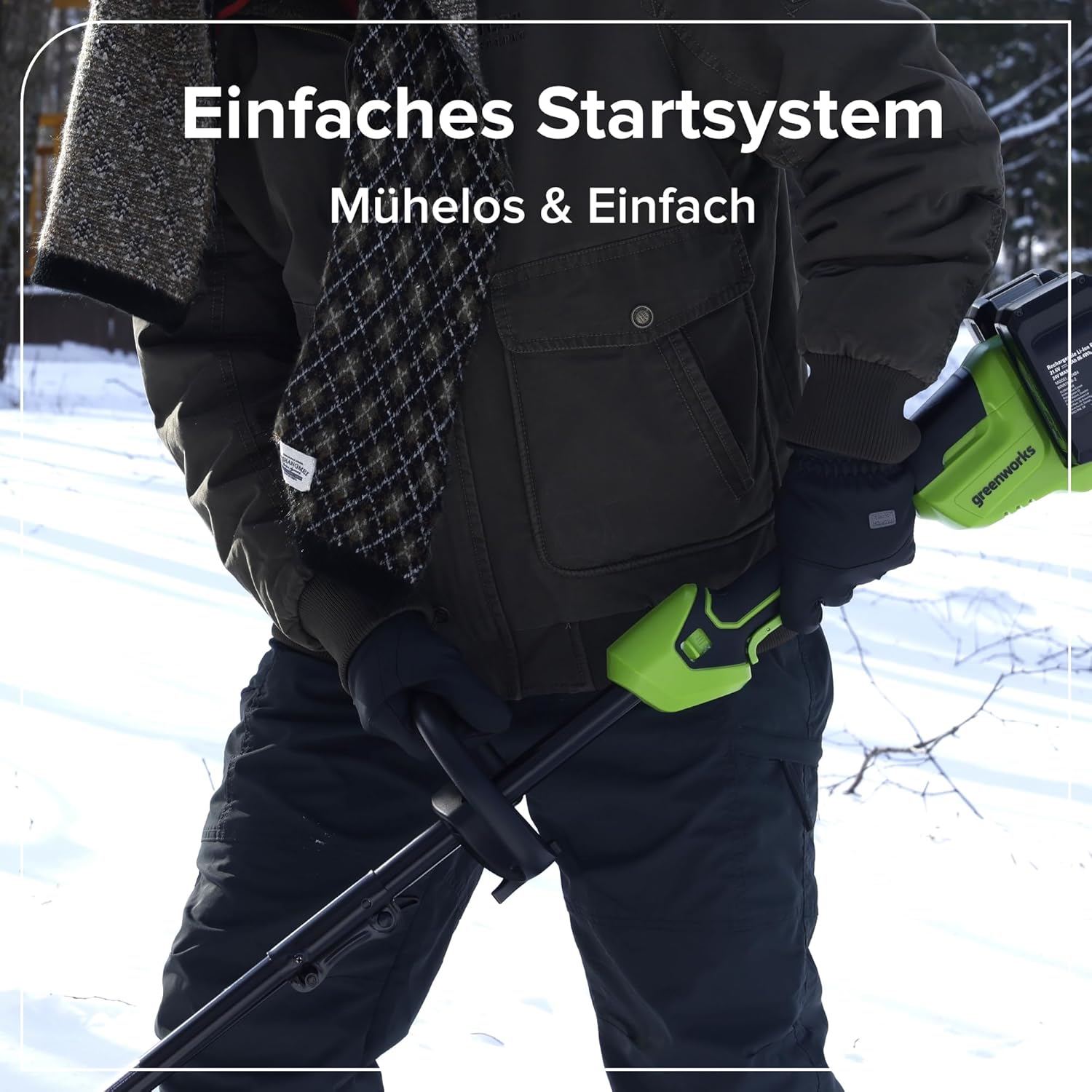 Greenworks Akku-Schneefräse 24V x 2 (Li-Ion, 48 V, Arbeitsbreite 30 cm, max. Schneehöhe 20 cm, mit 2X 4Ah Akkus & 65W USB C Ladegerät) - SS3002