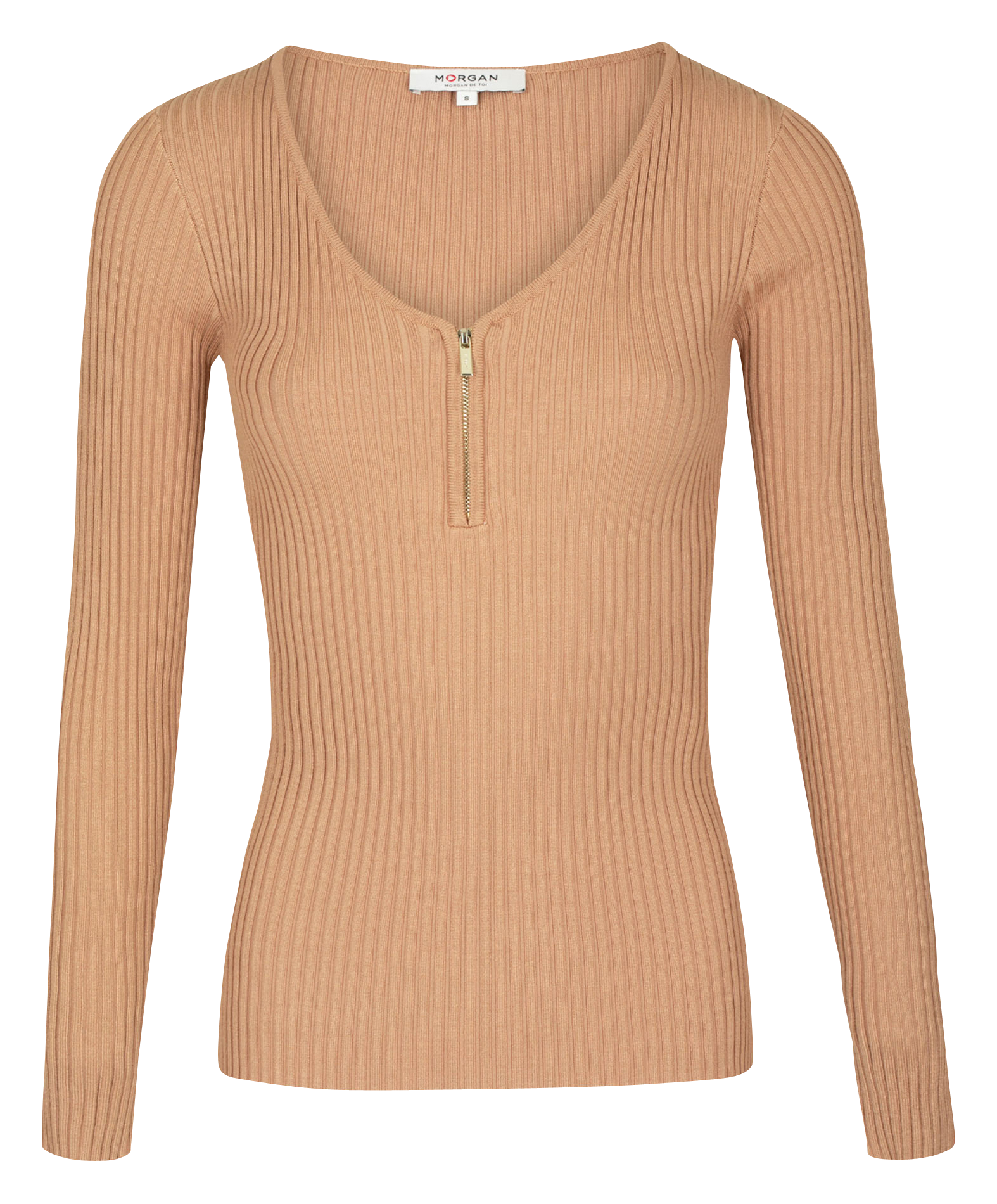 Pull col rond en maille côtelée | Marron