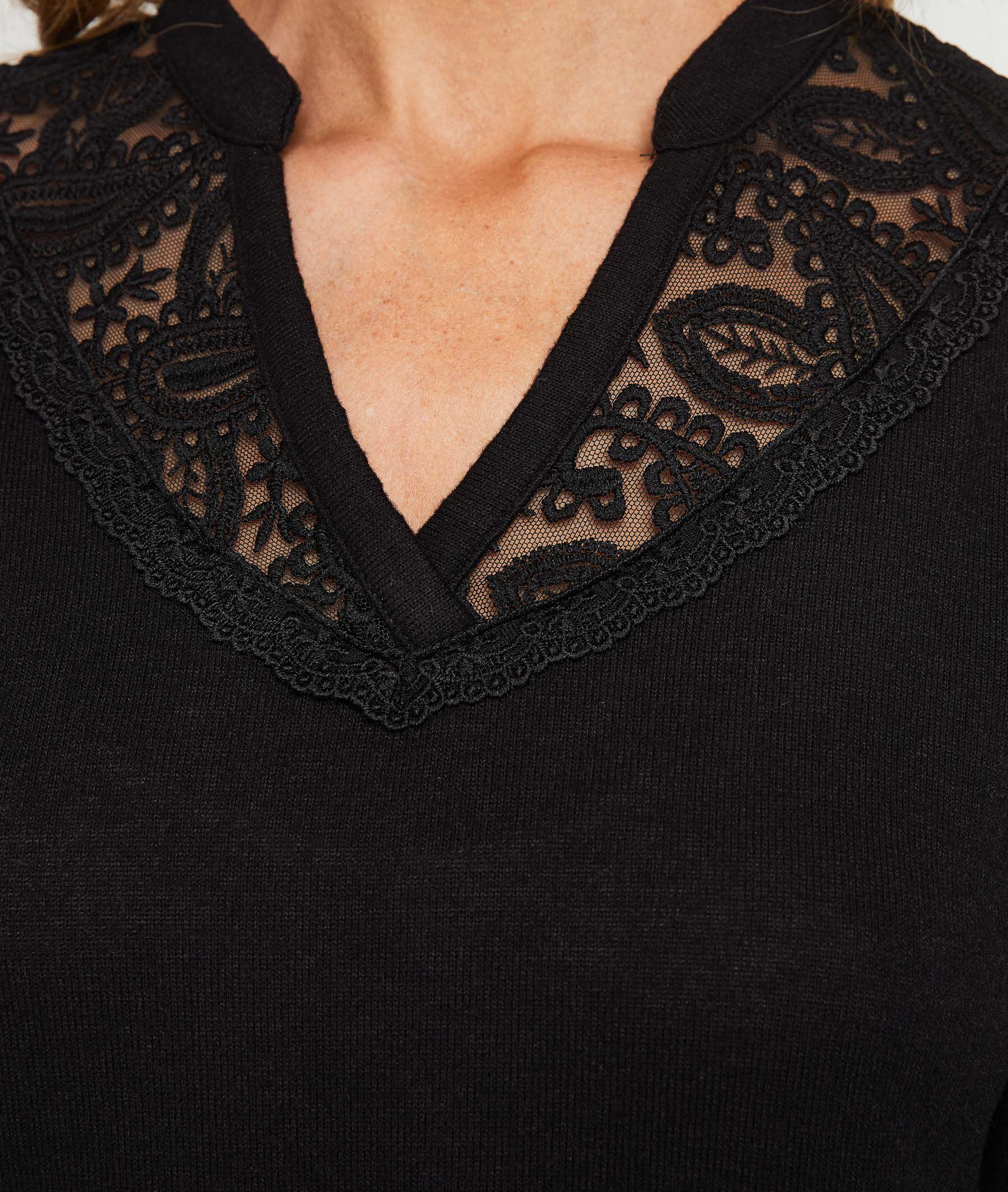 T-shirt col tunisien femme - NOIR