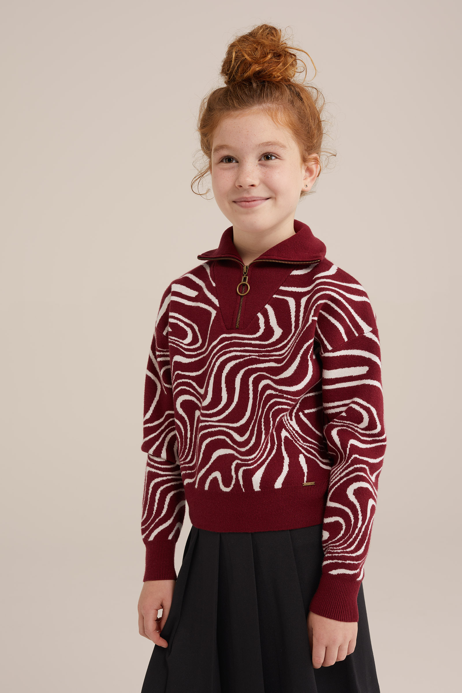 Meisjes gebreide trui met dessin WE Fashion Donkerrood