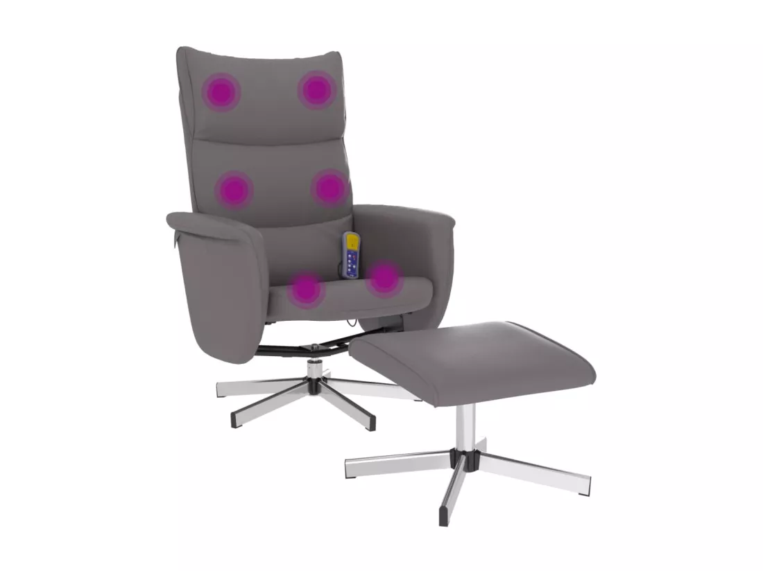 Fauteuil inclinable de massage avec repose-pied gris similicuir