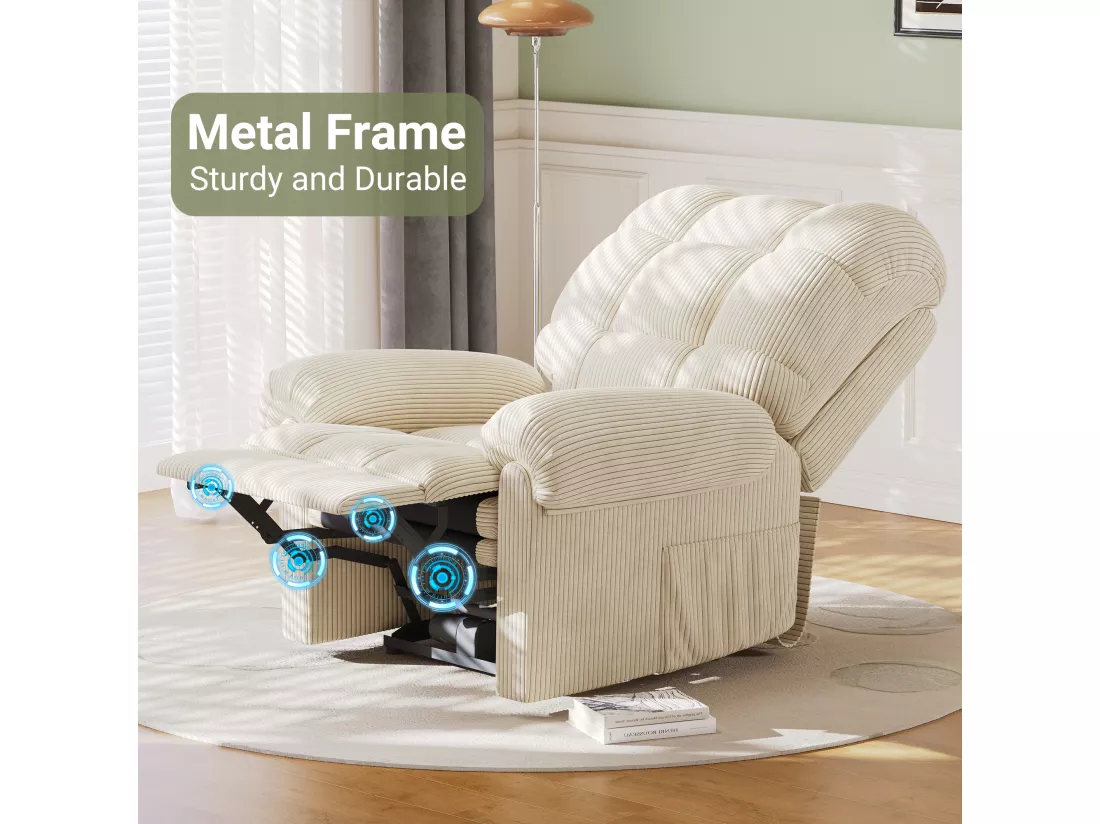 Fauteuil Relax Fauteuil électrique en Velours Côtelé,Fauteuil à loisirs Réglable avec USB,Dossier Réglable,Anti-statique avec Repose Pieds - 96x97x104cm Beige