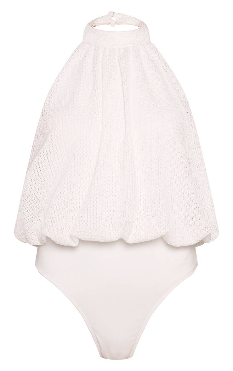 Blanc Ensemble Body Bouffant Col Américain Texturé