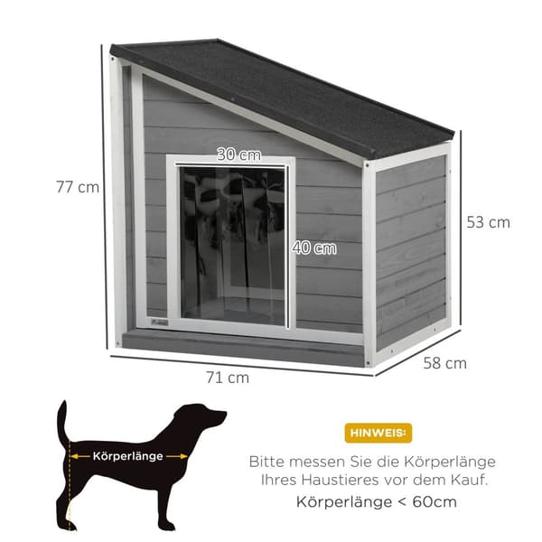 Hundehus Værbestandig Hundehus Laget Av Grantre Med Asfalttak & Dørgardin, Grå, 71X58X53/77Cm