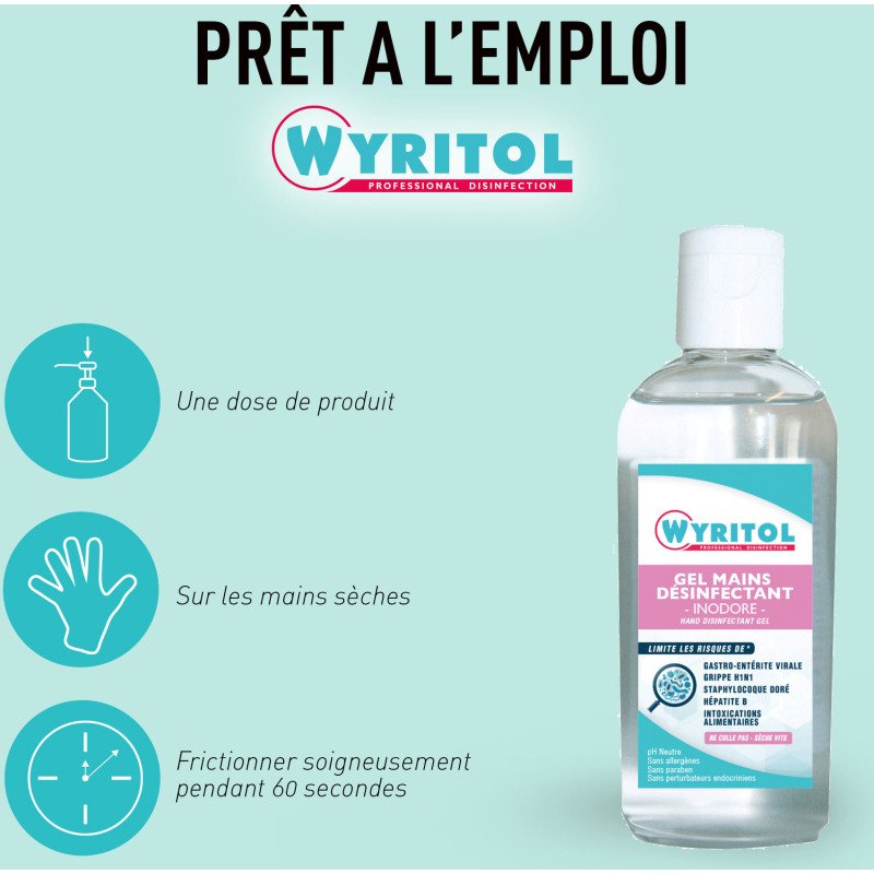 Gel hydroalcoolique désinfectant Wyritol Professional Desinfection - Flacon 100 ml