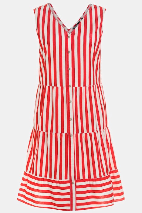 Kleid, Leinenmix, Streifen, V-Ausschnitt, ärmellos