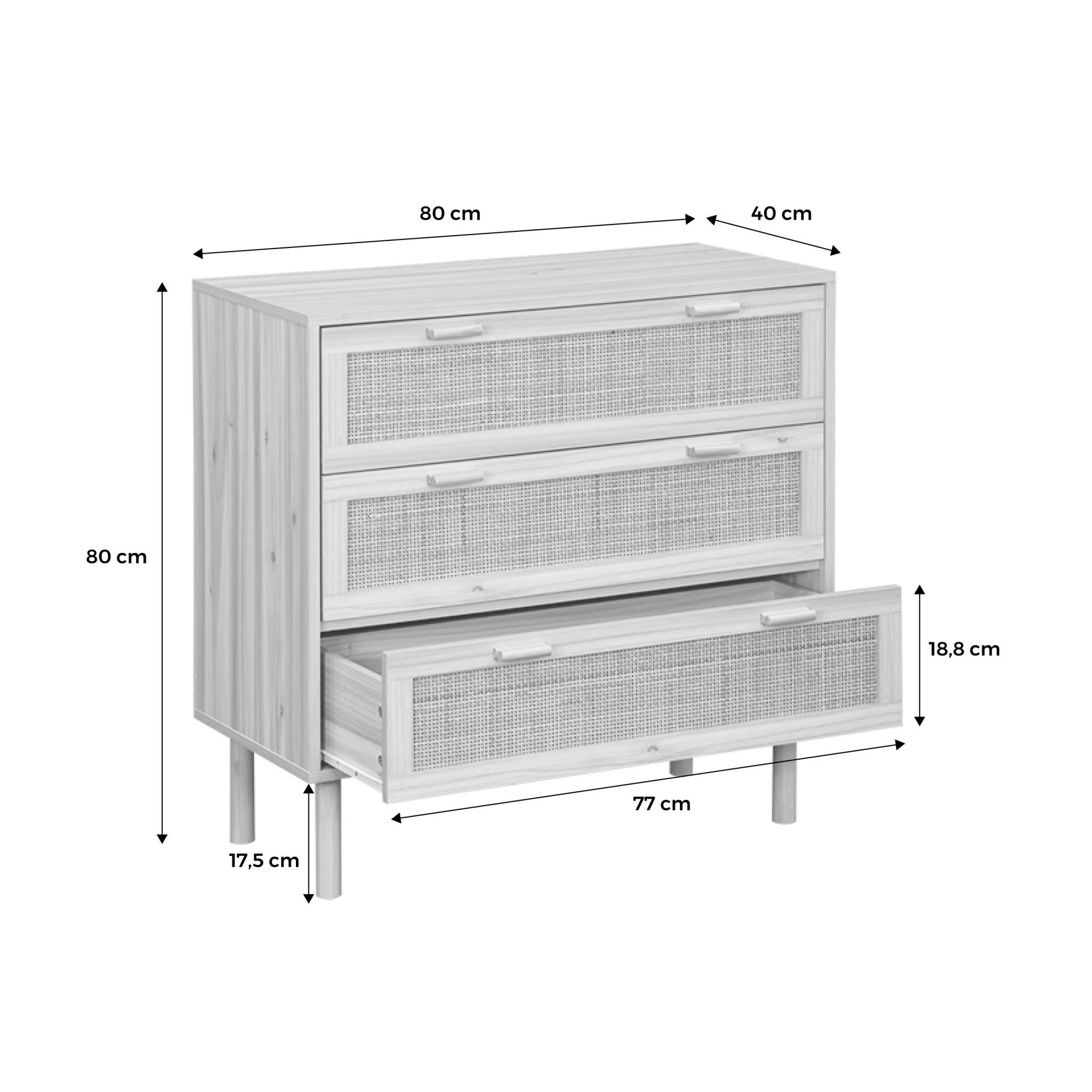 sweeek - Ladekast met 3 lades, rotan en houteffect.