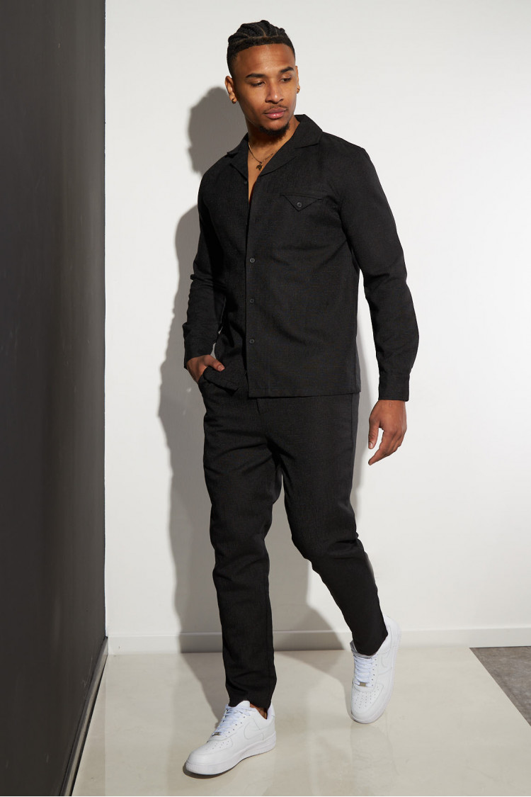 Ensemble 2 pièces chemise + pantalon chiné noir