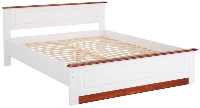Home affaire Massivholzbett »Madrid, Landhausstil, hohe Belastbarkeit!« Breite/Belastbarkeit 180cm/220 KG, 160cm/200 KG, 90cm/=120 KG,  aus FSC®-zertifizierter Kiefer, INKLUSIVE Rollrost, Kassettenoptik