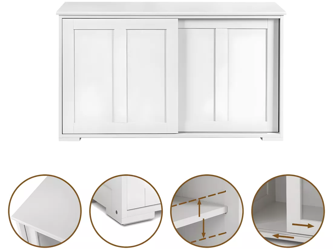Buffet bas contemporain bahut vaisselier laqué 106,7x33x62,5cm ,Blanc antique