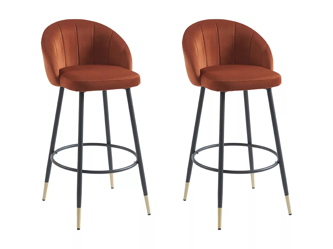 Lot de 2 tabourets de bar en velours et métal - Terracotta - ELIRAM
