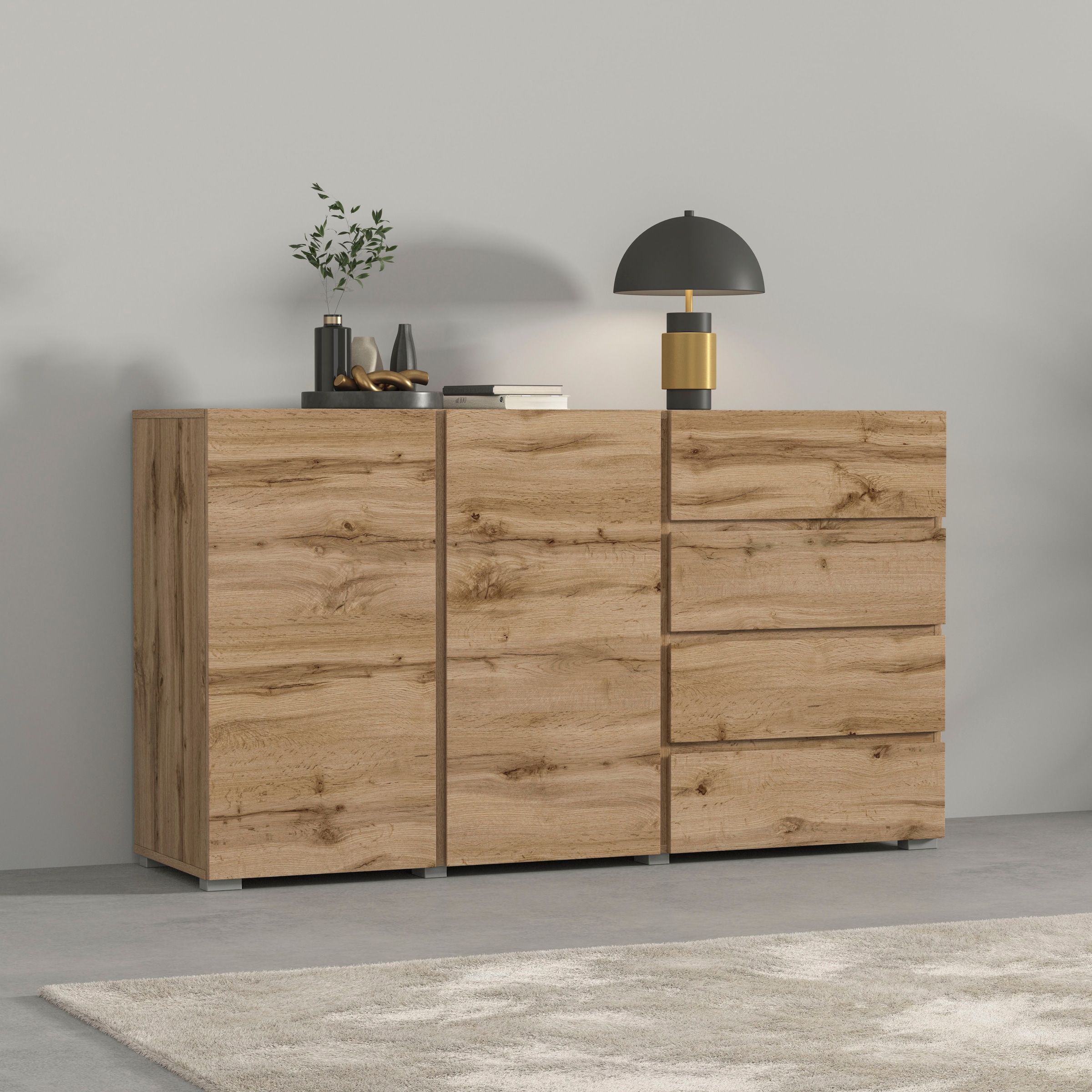 INOSIGN Sideboard »Metric,Breite 138 cm, grifflose Kommode 2 Türen/4 Schubkästen« Schubladenschrank mit viel Stauraum, Einlegeböden verstellbar