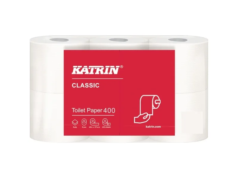 Toiletpapir Katrin Classic 400 2-lags hvid 48m - (7 pakker x 6 ruller/karton)