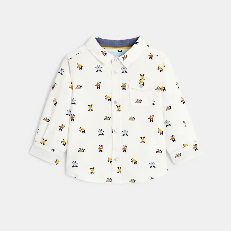 Chemise velours côtelé panda blanc bébé garçon Blanc