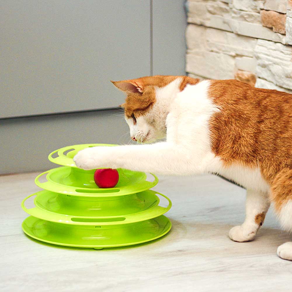 Ferplast jeu interactif pour chats twister en plastique, avec pieds anti-dérapant, 4 couches, 3 balles incluses