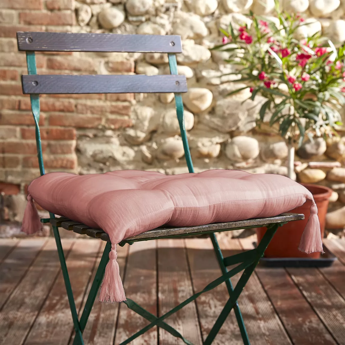 Coussin de chaise gaze de coton (40 x 40 cm) Gaïa Rose pêche
