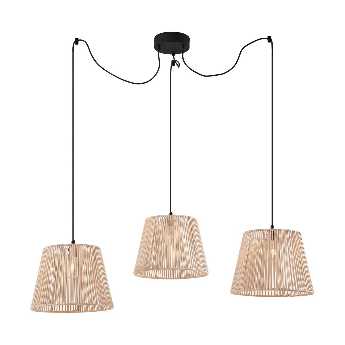 Buiten hanglamp zwart met beige kappen van touw 3-lichts IP44 - Cava Jayla