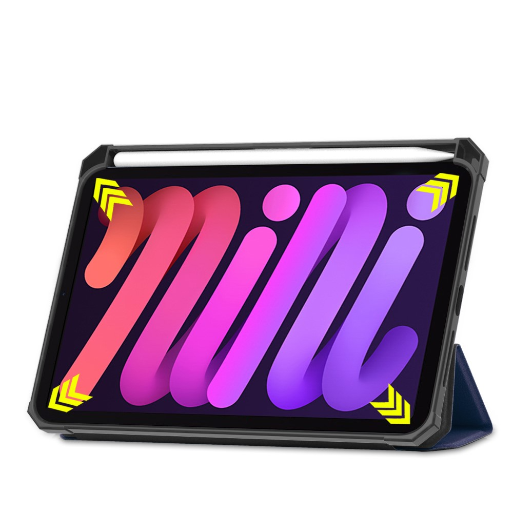 iPad Mini 7 (2024) / Mini 6 (2021) Leder Tasche Smart Cover Hülle - Dunkelblau
