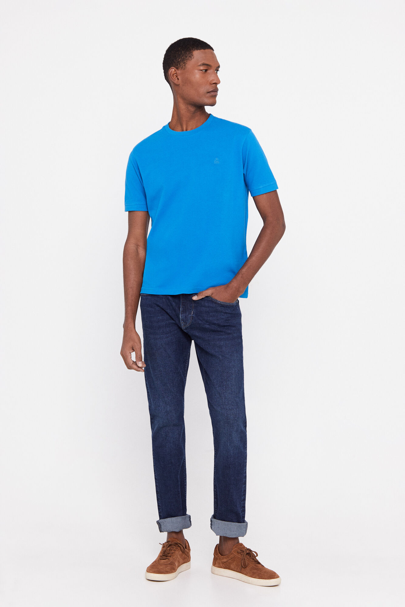 Camiseta básica em piqué - Turquesa