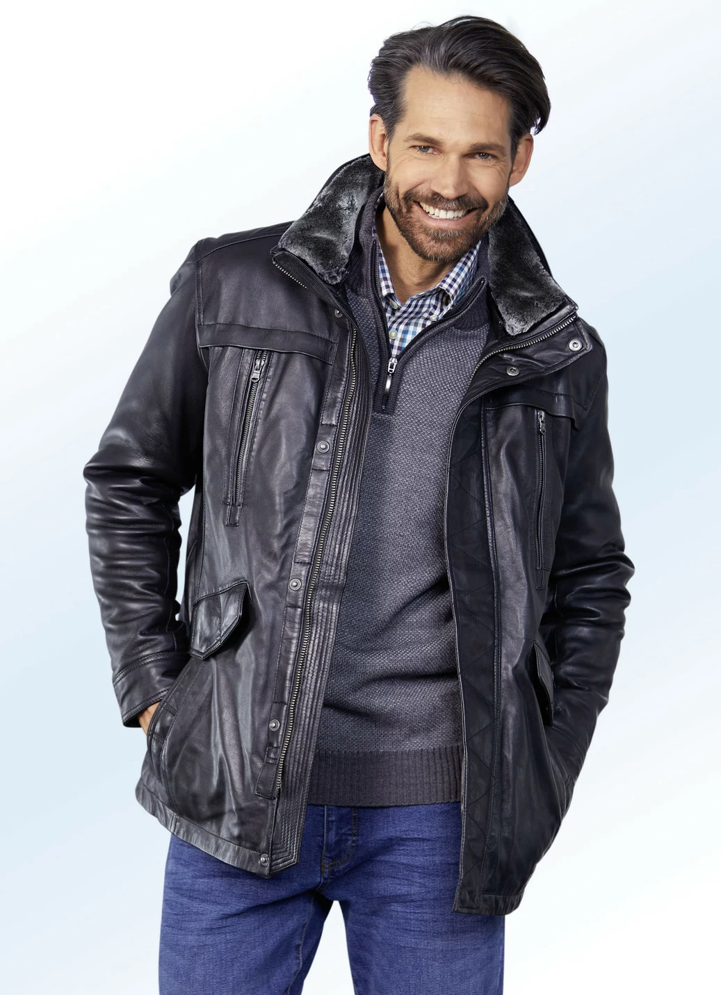 Lederjacke mit Doppeltaschen