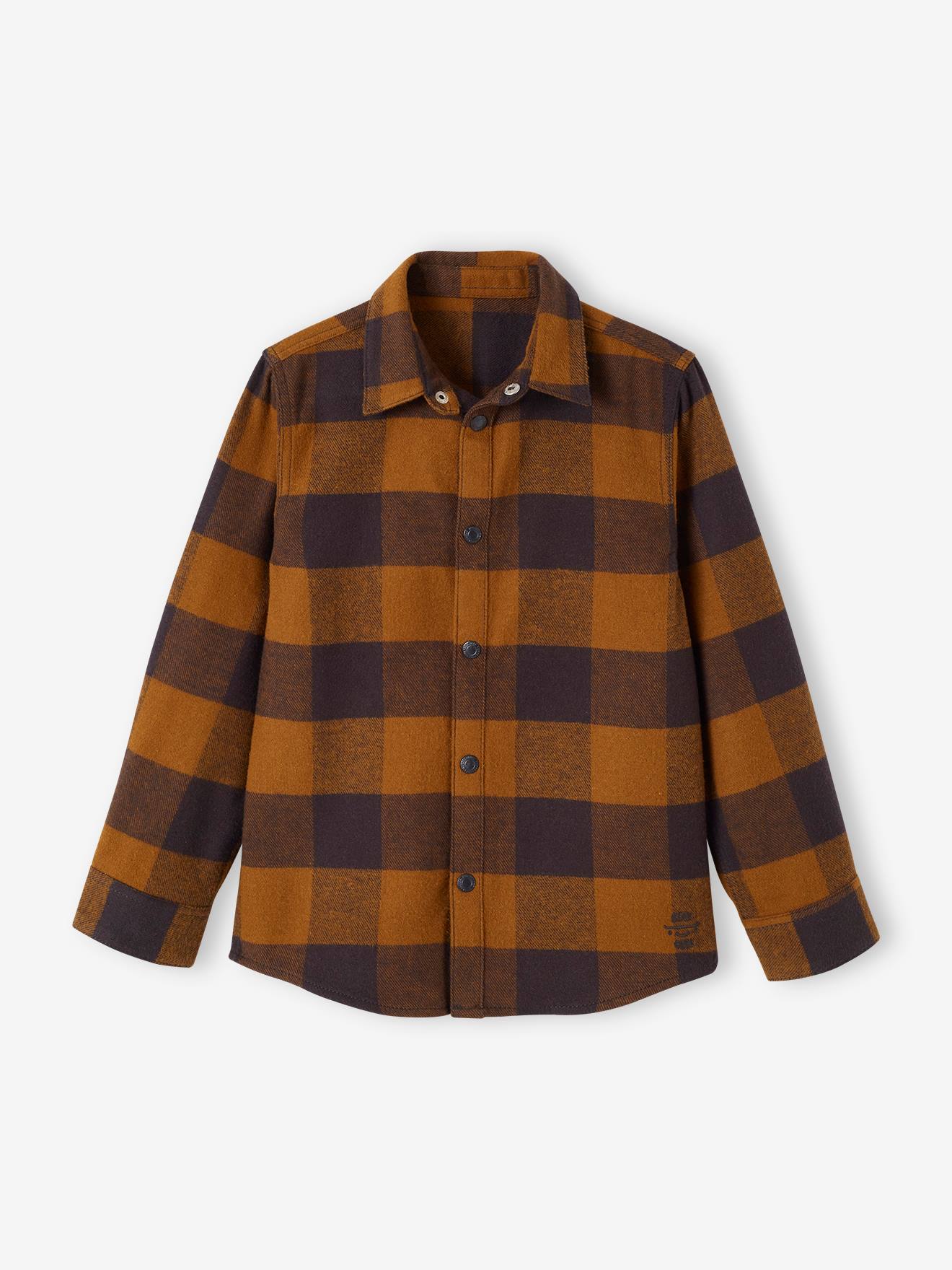 Camisa de flanela vermelha com estampa xadrez grande para meninos