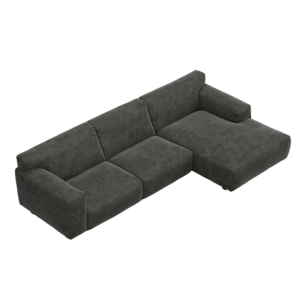 Vesta 2,5-seter med sjeselong høyre I Tekstil Eros Antracit, standardsøm, sort metallben 10 cm, Comfort CM