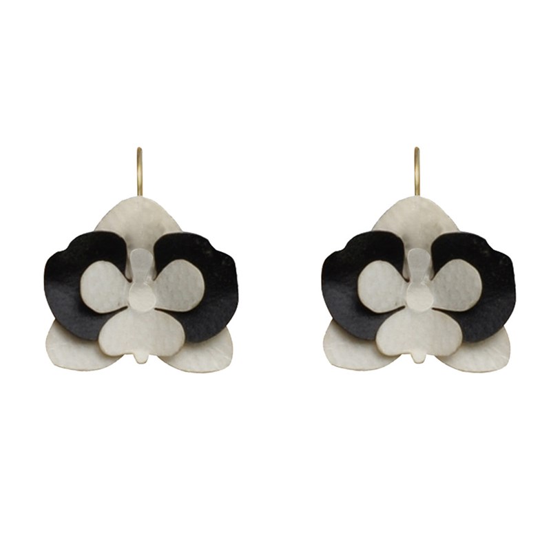 Boucles d'Oreilles Laiton Orchidée en Cuir