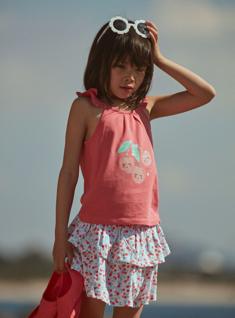 Débardeur et jupe short rouge et bleu en jersey