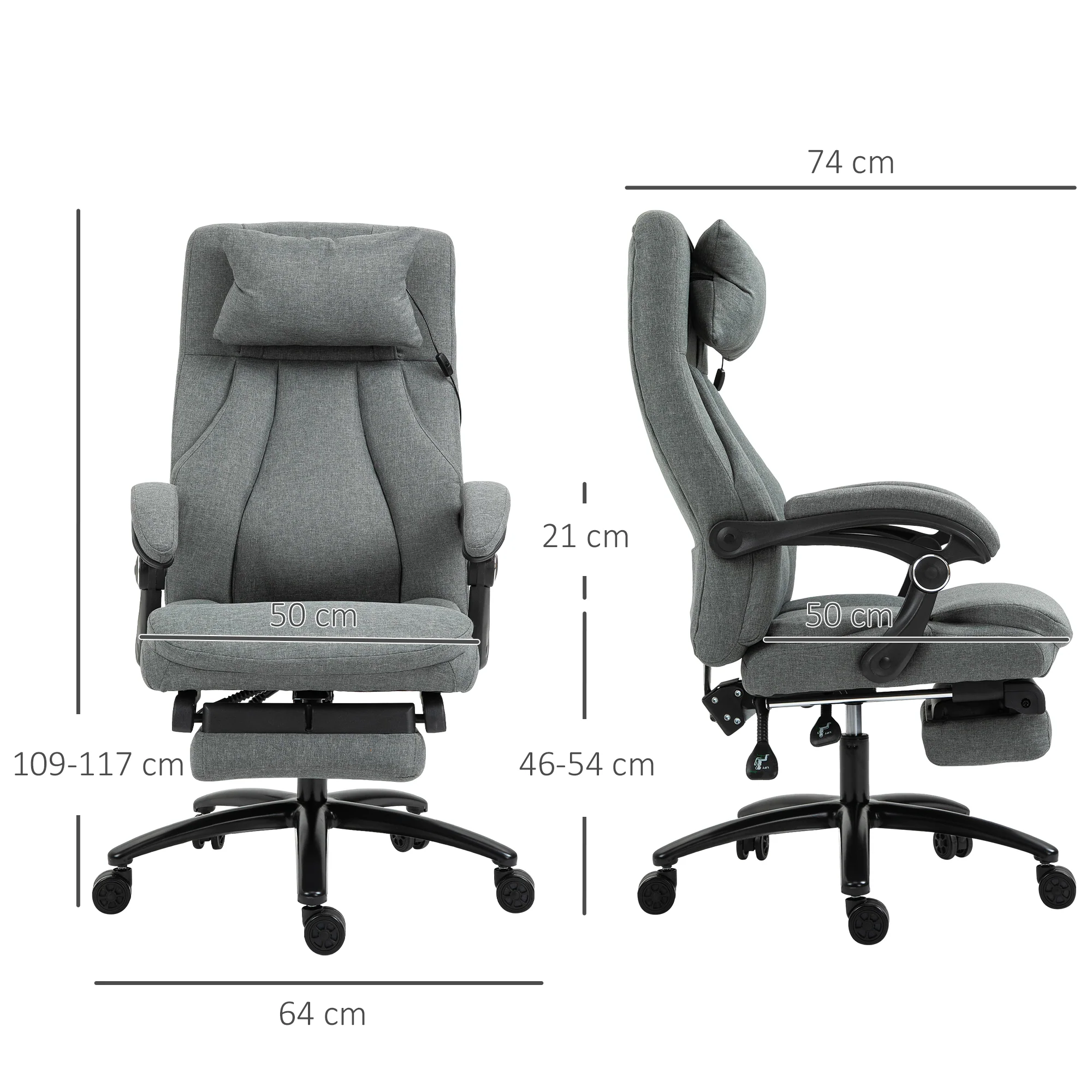 Vinsetto Bürostuhl  mit Massagefunktion grau 60 x 68 x 109-117 cm (BxTxH)
