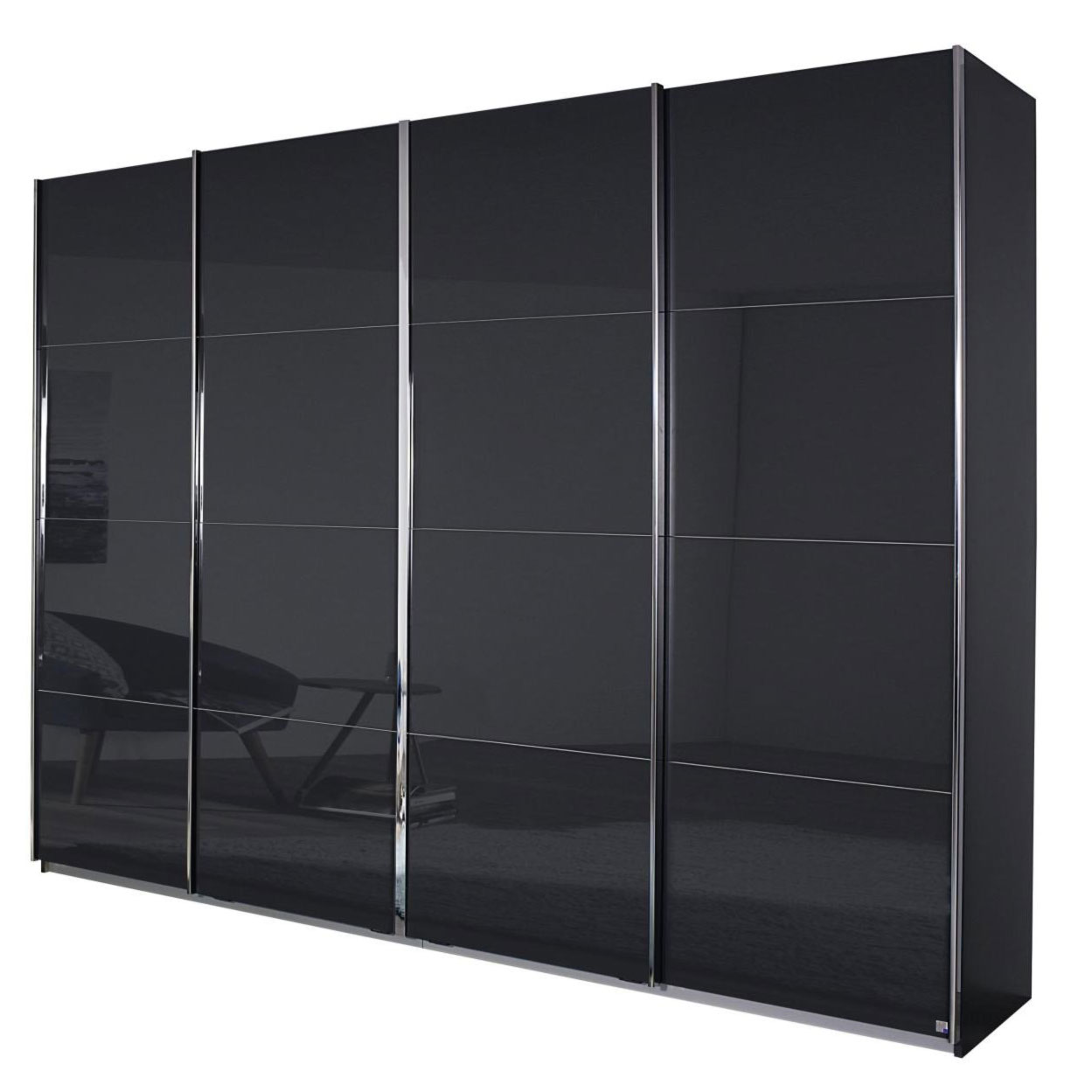 Schwebetürenschrank - grau metallic-Basaltglas - 211 cm hoch