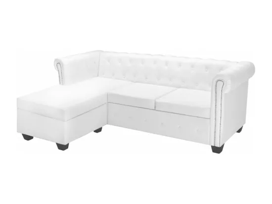 Canapé Chesterfield en forme de L cuir synthétique blanc