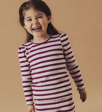 Name It Bluse - Rib - NmfBalisa - Boysenberry m. Streifen/Glitze